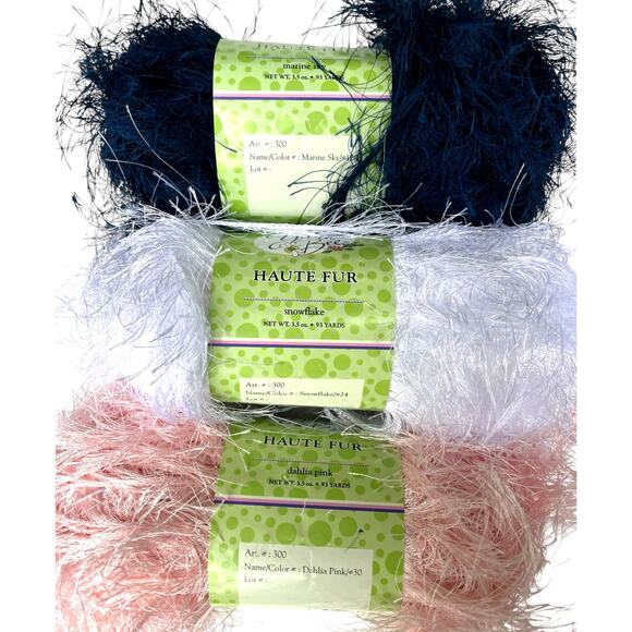 3 Skeins Yarn Bee Haute Fur (Exoline), Fun Fur | Pink, White, Navy Blue - Picture 4 of 5